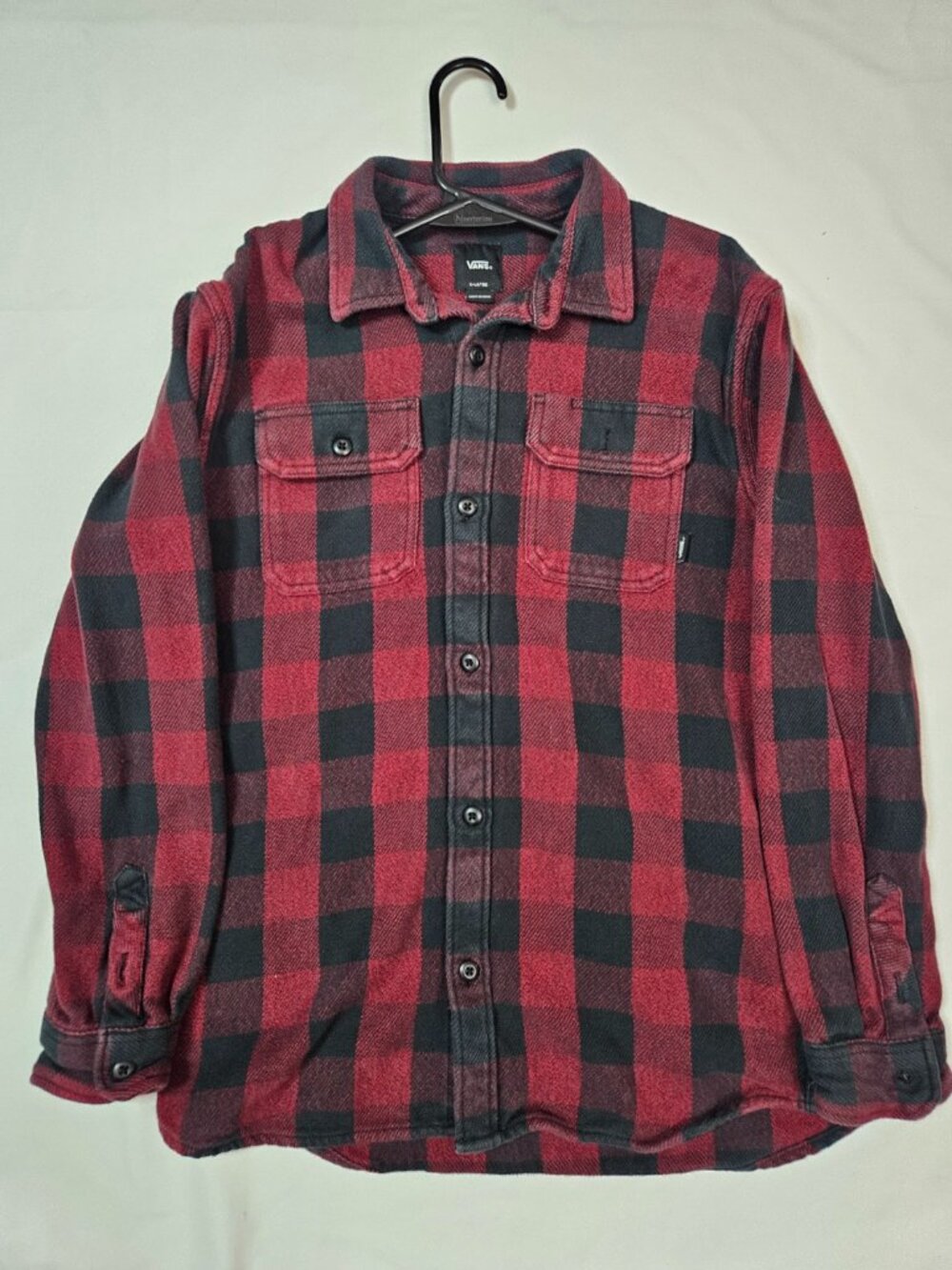 Vans Red Black Buffalo Plaid Flannel Button Down Shirt XL Grunge Skate 🛹🔥